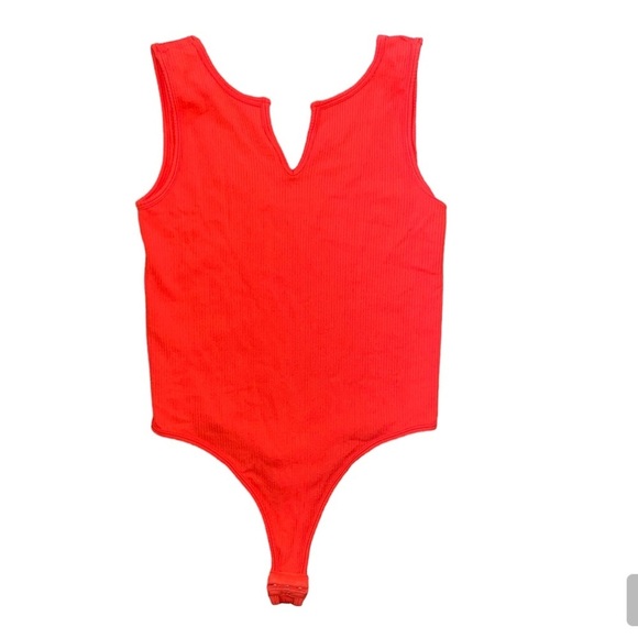 Madrag Bodysuit Red Ribbed Thong Button Crotch Size M - Picture 1 of 3